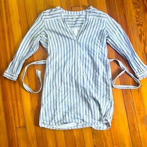 J. Crew Mercantile Medium Blue and White Dress with Three Button Open Neckline